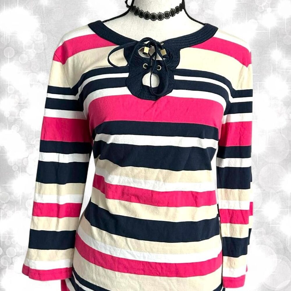 Boho Multicolored Tie Front Long Sleeve Top